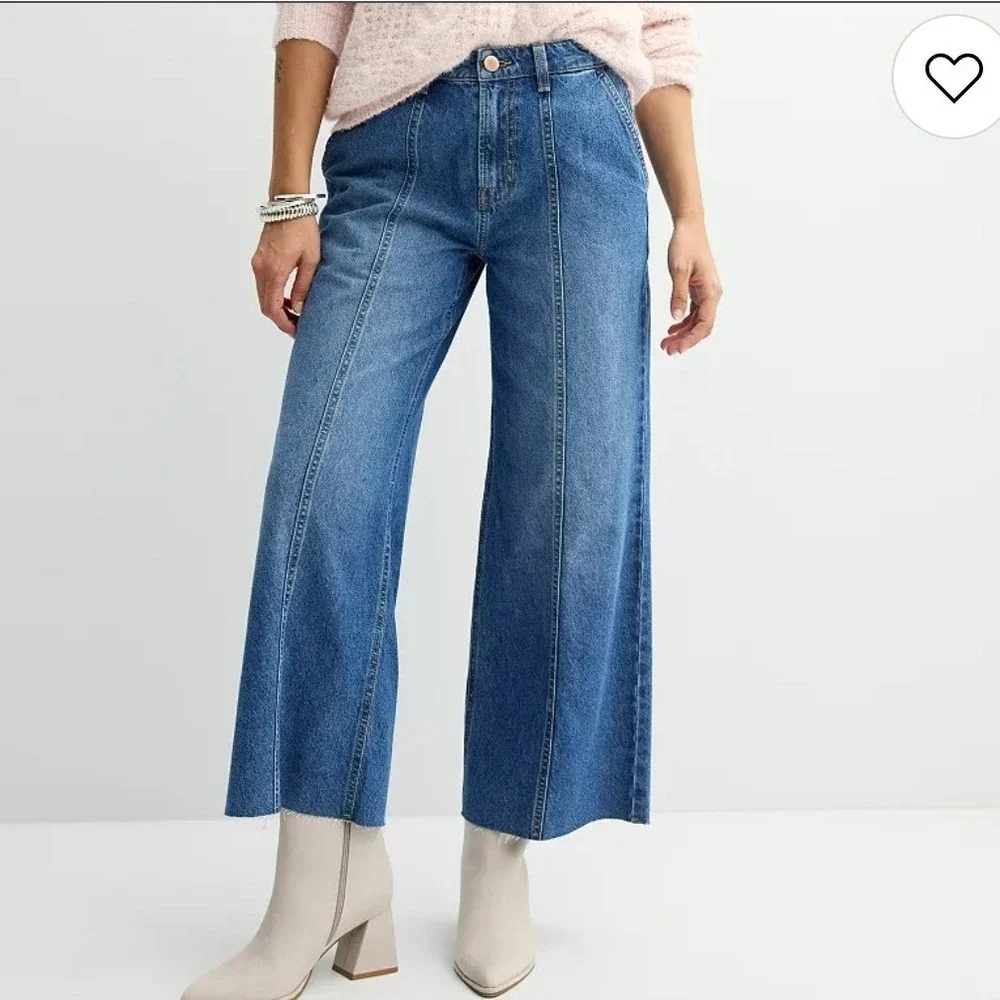 Sonoma‎ Goods For Life High Rise Wide Leg Jeans Medium Wash Raw Hem Womens 10